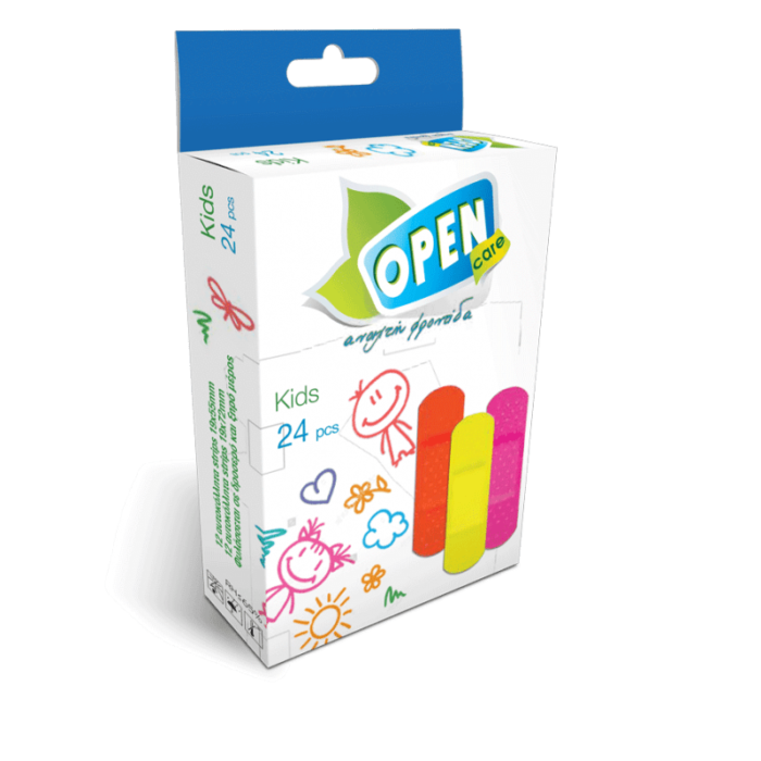 Επιθέματα αυτοκόλλητα αδιάβροχα OPEN CARE Strips Aqua Kids (2 μεγέθη) 24 τμχ.